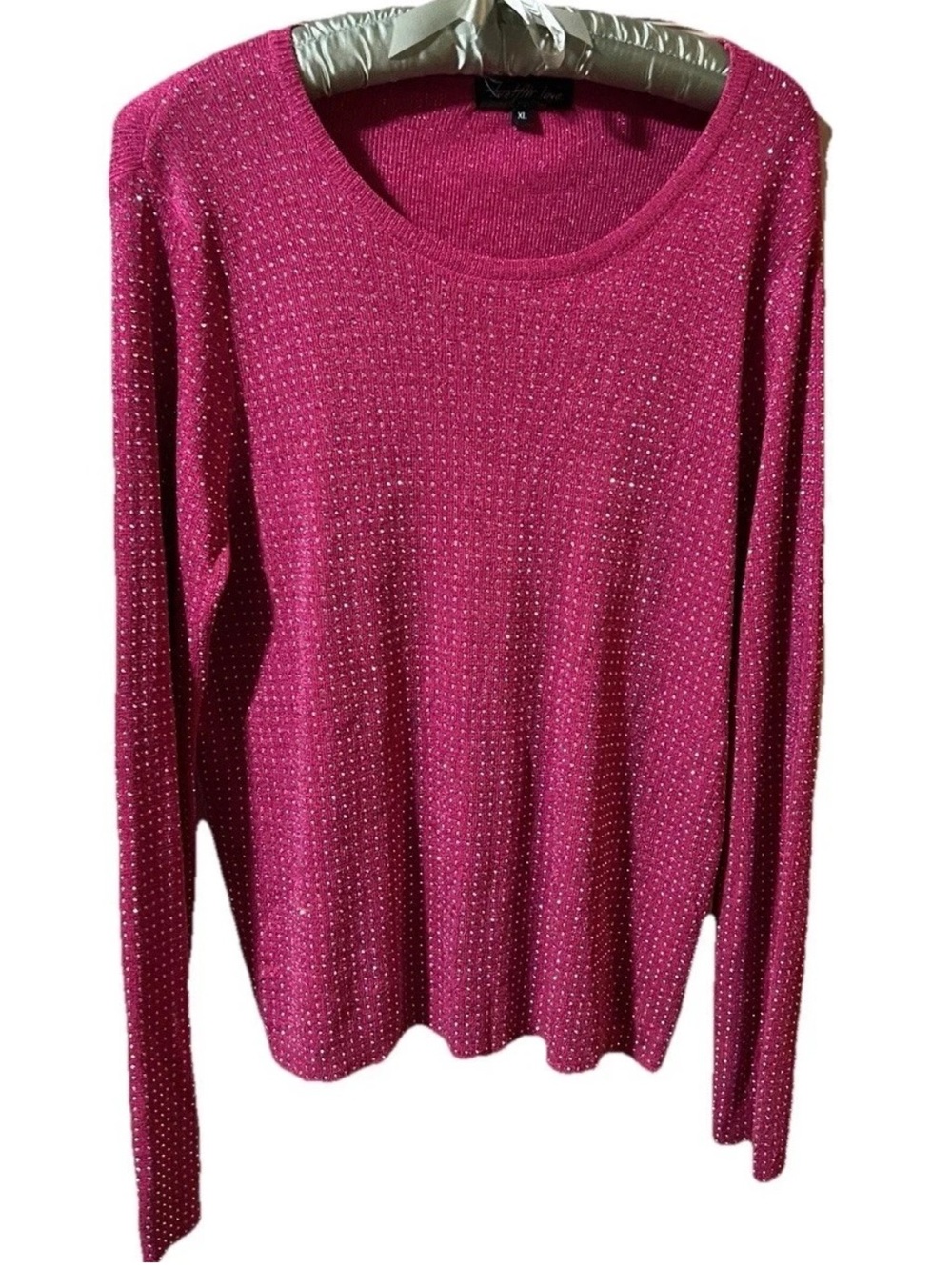 Twelfth Love Women’s hot  Pink Sweater SZ XL With Rhinestones Chest 38